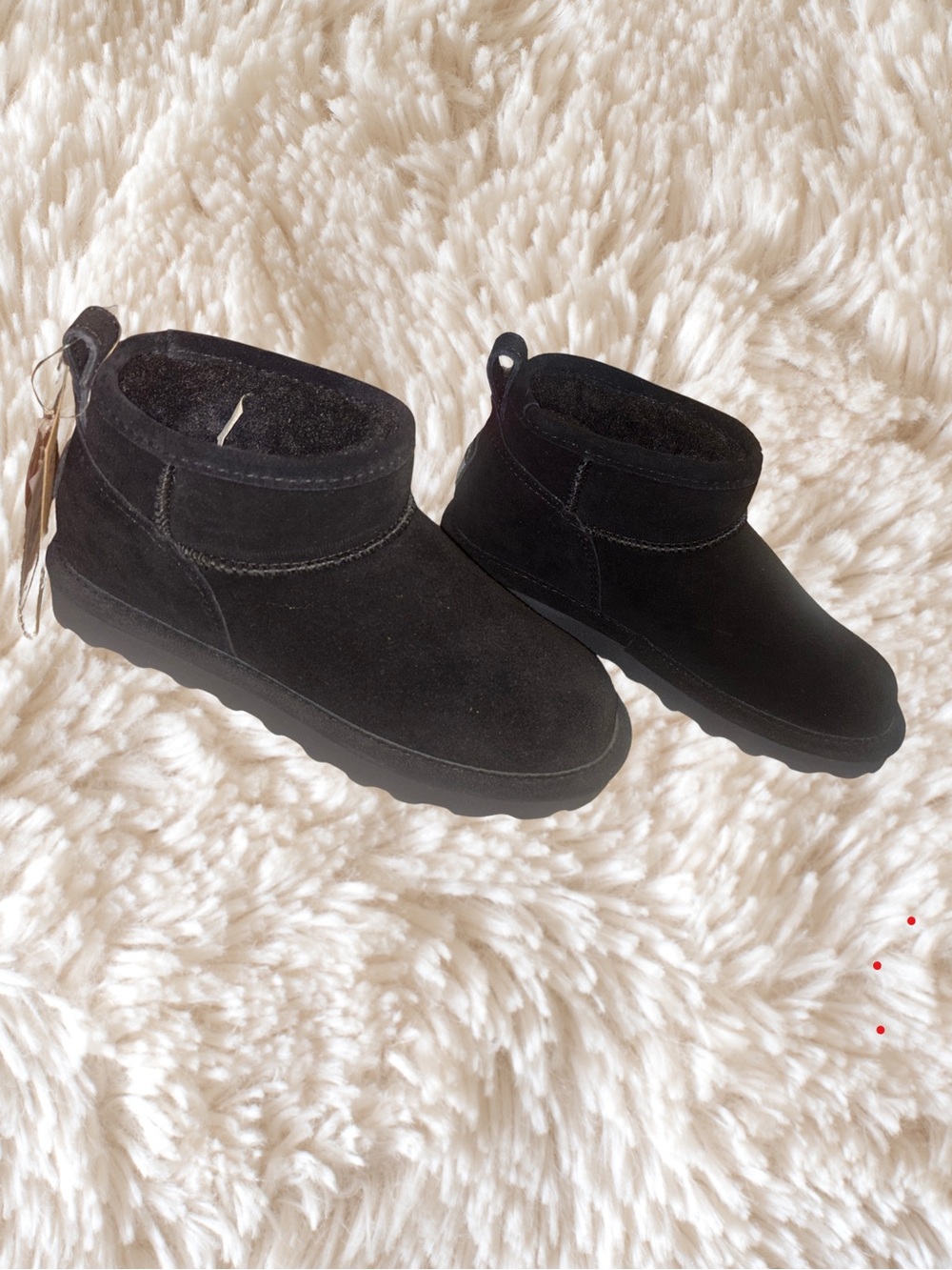 BearPaw Black Suede Fleece-Lined Ankle Slippers